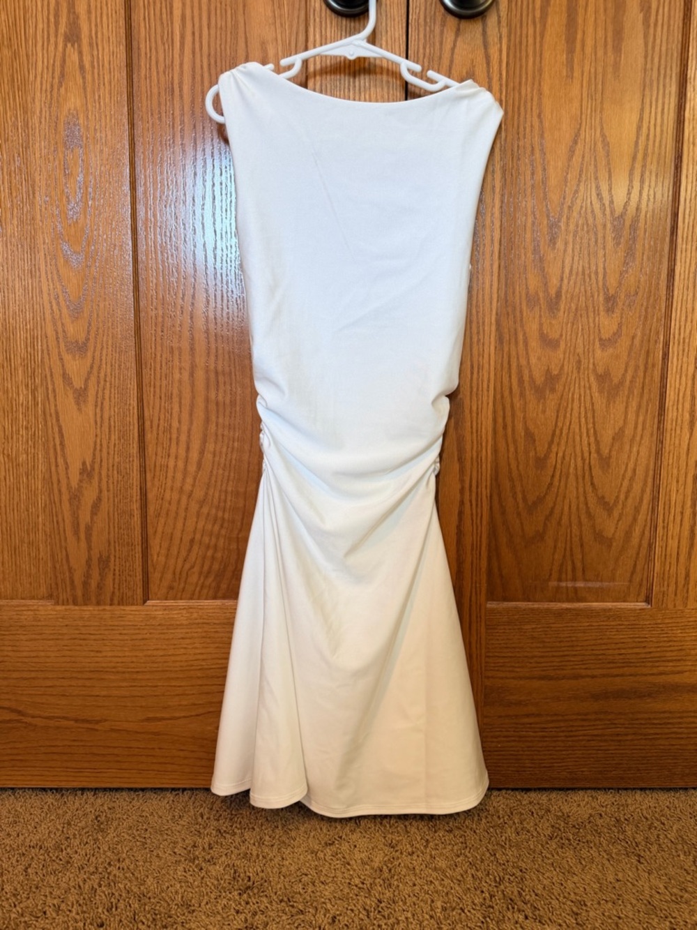 Windsor Chic Obsession White Sleeveless Midi Dress with Side Ruching